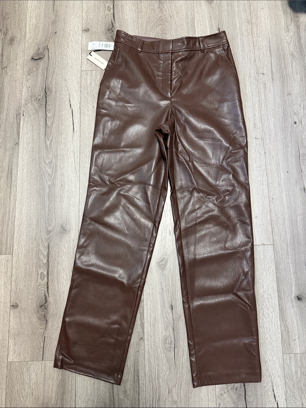 Babaton Chocolate Brown Faux-Leather Straight-Leg Pants